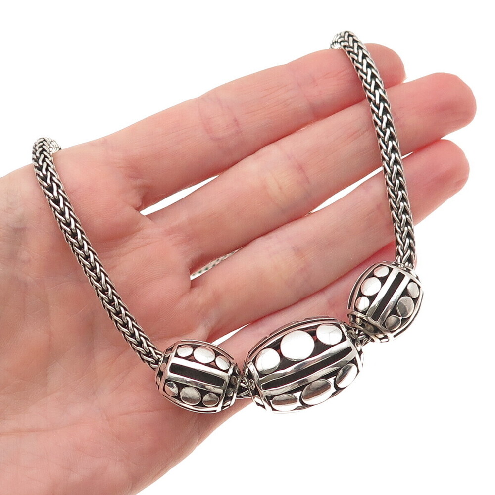 John Hardy Sterling Silver Vintage Kali Dot Beads Woven Icon Chain Necklace 16"